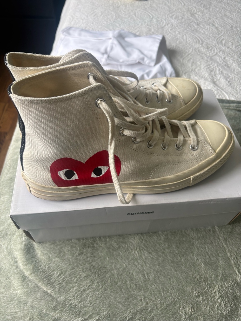 Converse x PLAY High-Top Sneakers in Off-White with Red Heart